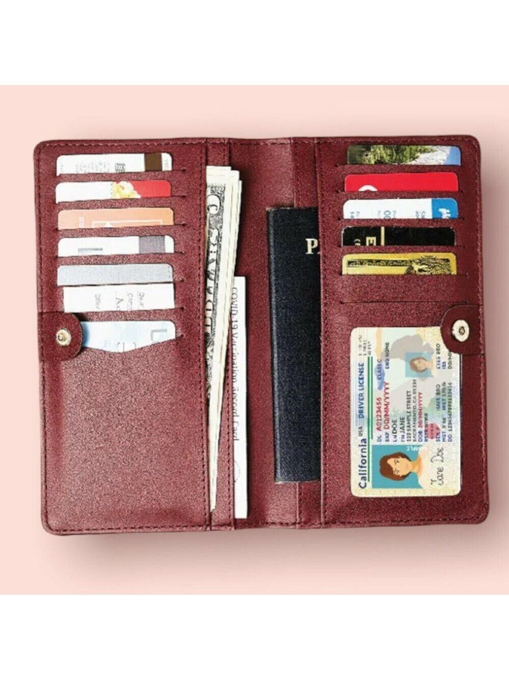 Lark & Ives Continental Snap Wallet Vegan Leather Bordeaux Burgundy Clutch